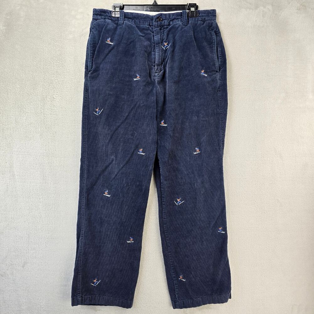 J.CREW Relaxed Corduroy Pants Mens 34x32 (Fits 33x30) Blue Ski Embroidered